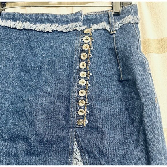 Paco Rabanne Women Casual Blue Denim Frayed Hem & Side Buttons & Cut Details S - Picture 3 of 9